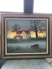 H. Hargrove 1984 Original Oil Painting "Lakehouse." Artist signed. 