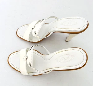 Tod's Damen-High-Heel-Sandalen Größe 8,5 weiß offene Zehen Pantoletten - Bild 1 von 11