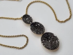 Links of London BLACK Diamond Necklace Pave Concave Oval gold sterling silverNEW - Picture 1 of 19