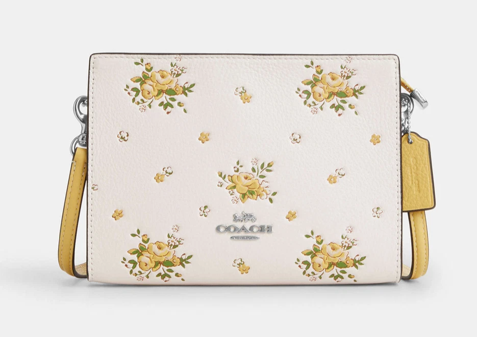 Coach Slim Leather Crossbody Bag with Floral Print Chalk Multi CAQ27