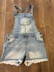 Cat Jack girls Jean  STRETCH shortalls bib overall shorts size XL 14 16  lace - Picture 1 of 8