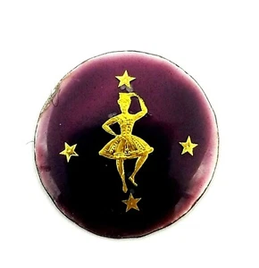  Antique Round Deep Burgundy Enamel Inlaid Gold Ballerina Design Plaque #BN - Picture 1 of 4