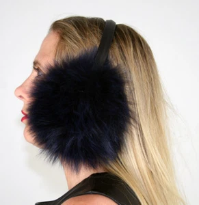 Nuevas orejeras de piel de zorro azul marino Efurs4less - Imagen 1 de 3