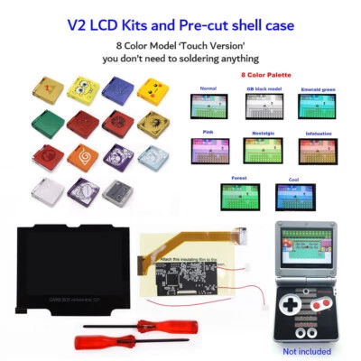 Touch 8Color Mode GmaeBoy GBA SP 2in1 IPS V2 Backlight Display Kit+Pre-cut shell - Image 1 of 4