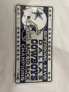 Vintage Dallas Cowboys Super Bowl XXVIII Metal License Plate Back To Back - Picture 1 of 6