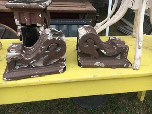 Pair c1880 Victorian gingerbread corbels brackets old brown 12" x 8" x 7.5" - Picture 1 of 7