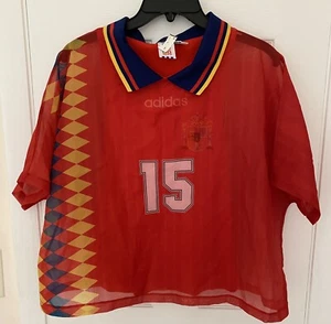 VTG $90 NEW Adidas SPAIN Soccer Jersey #15 Layer Tee Women's Large 1994 RED - Picture 1 of 9
