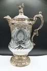 19th Century Large Pitcher Cut Crystal & 925 Sterling Silver Mounted Cherubs