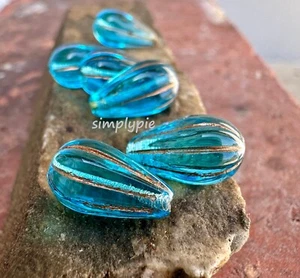 Capri Kupfer Waschung Hänger Tropfen 6 Tschechische Träne Glasperlen Böhmisch - Bild 1 von 5