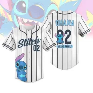 Camiseta deportiva de béisbol personalizada Stitch Ohana Means Family simple a rayas - Imagen 1 de 3