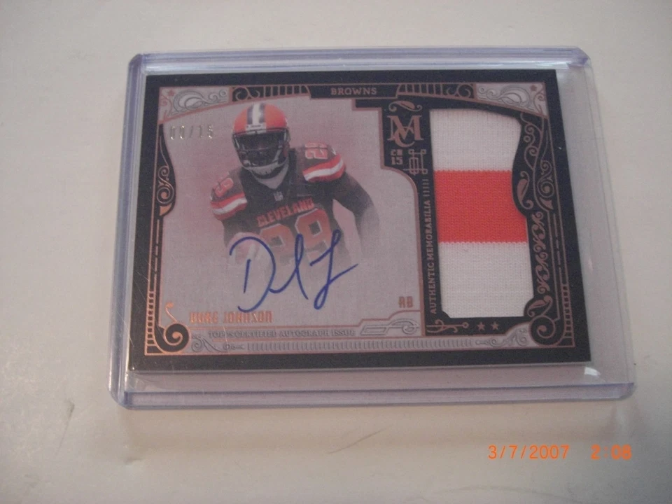 DUKE JOHNSON 2015 TOPPS MUSEUM COLLECTION GAME USED JERSEY AUTO 9/15 SIGNED CARD - Image 1 of 1