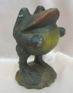 1900s ANTIQUE ART NOUVEAU HANDMADE WOODEN FROG FIGURINE 7” RARE - Picture 1 of 10