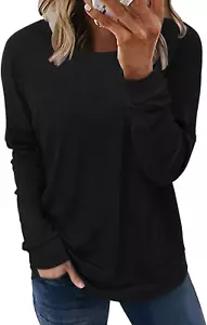 Womens Crewneck Sweatshirt Casual Loose Fitting Tops Long Sleeve T Shirt - Picture 1 of 12