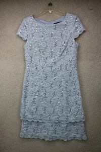 Alex Evenings Blue Lace Allover Sequins Dress-Size 10 - Picture 1 of 10