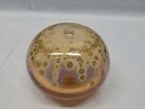 Kent Fiske Art Glass Iridescent Vase blown glass paperweight 3in '78 Signed 5365 - Picture 1 of 15