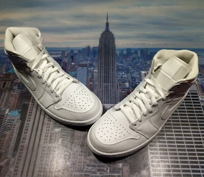 Nike Air Jordan 1 Mid Leather Triple White Mens Size 12 554724 130 New - Image 1 of 4