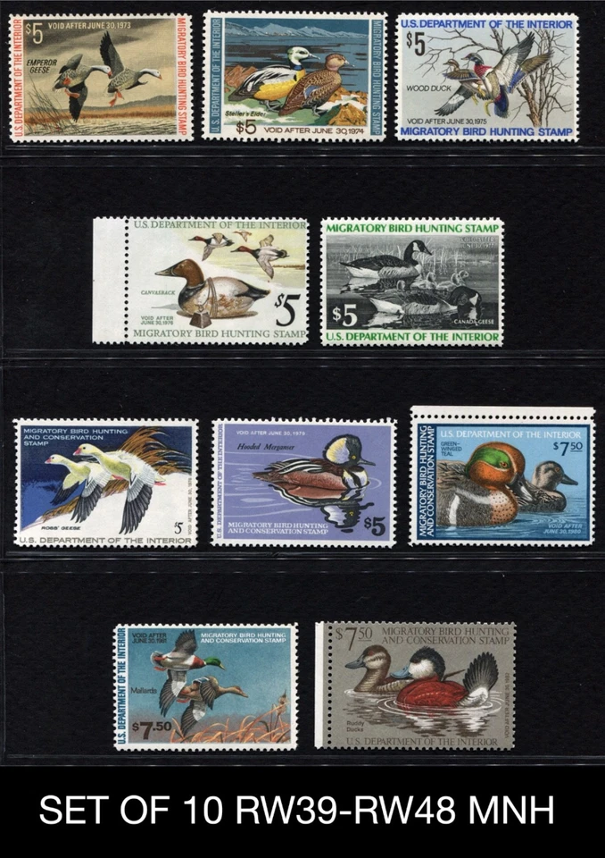 Set/10 RW39 - RW48 MNH Duck Stamps RW40 RW41 RW42 RW43 RW44 RW45 RW46 RW47 - Image 1 of 4