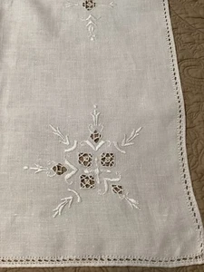 Vintage Tischdecke Handarbeit Nadel Spitze Leinen 34x34" Elfenbein Creme Mittagessen Hohlsaum - Bild 1 von 8