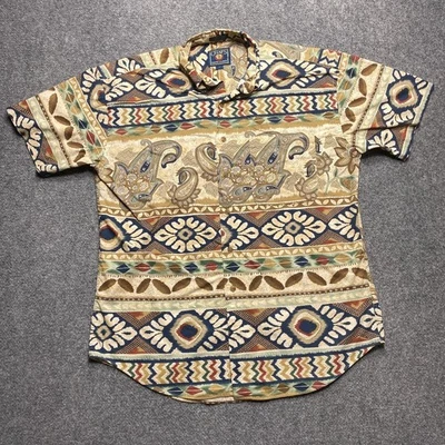 Camisa De Colección Chaps Ralph Lauren Para Hombres Grande Beige Cachemira Hoja Geométrica Informal Foto 1 de 4