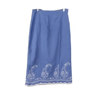 Coldwater Creek Faux Wrap Midi Skirt Blue Linen Blend Embroidered PS Size (6-8) - Picture 1 of 9
