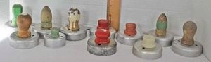 Vintage 11 Wood Handled Biscuit Donut Cutters Green Red Cream - Picture 1 of 12