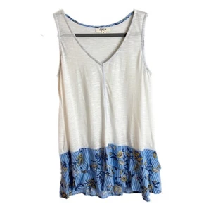Style & Co Women's Tank Top S White & Blue Floral Ruffle Tunic Burnout V Neck - Picture 1 of 8