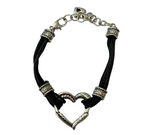 Brighton Heritage Silber Platte Herz schwarz Kordel Armband - Bild 1 von 2