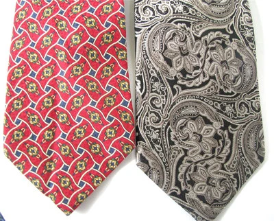 Vintage Lot of 2 Umberto Bossi Silk Neckties Brocade Black Silver Gold & Red - Image 1 of 4