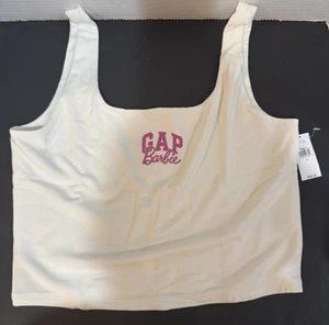 2023 Gap X Barbie Adult Arch Logo Cropped Tank Top White & Pink Size Large NWT - Picture 1 of 8