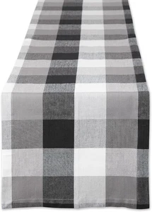 DII Tri-Color Check Collection 100% Cotton Table Runner, 14x72", Black - Picture 1 of 8