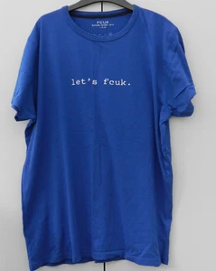 FCUK Men's Blue Short Sleeved T Shirt With "Let's FCUK" Motif - Size XL - Picture 1 of 2