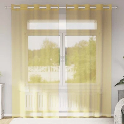 Voile Curtains 2pcs Yellow 100% Polyester 140x245cm Eyelet Grommet Sheer Panels - Image 1 of 4