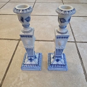Vintage Royal Copenhagen blau geriffelt schlicht Kerzenständer mit Löwenköpfen 9" hoch - Bild 1 von 16