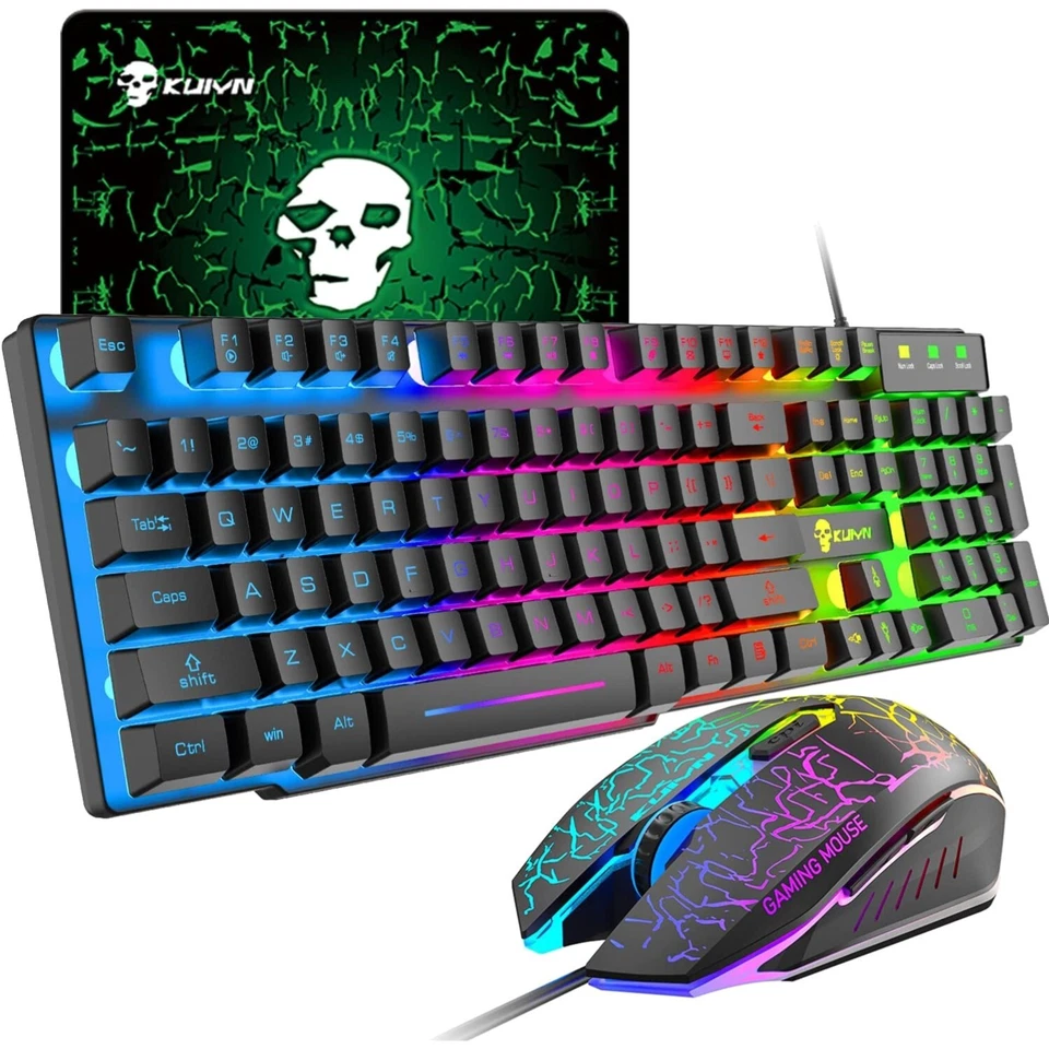 Kabelgebundene Gaming-Tastatur und Maus mit RGB Hintergrundbeleuchtung Set - Bild 1 von 1