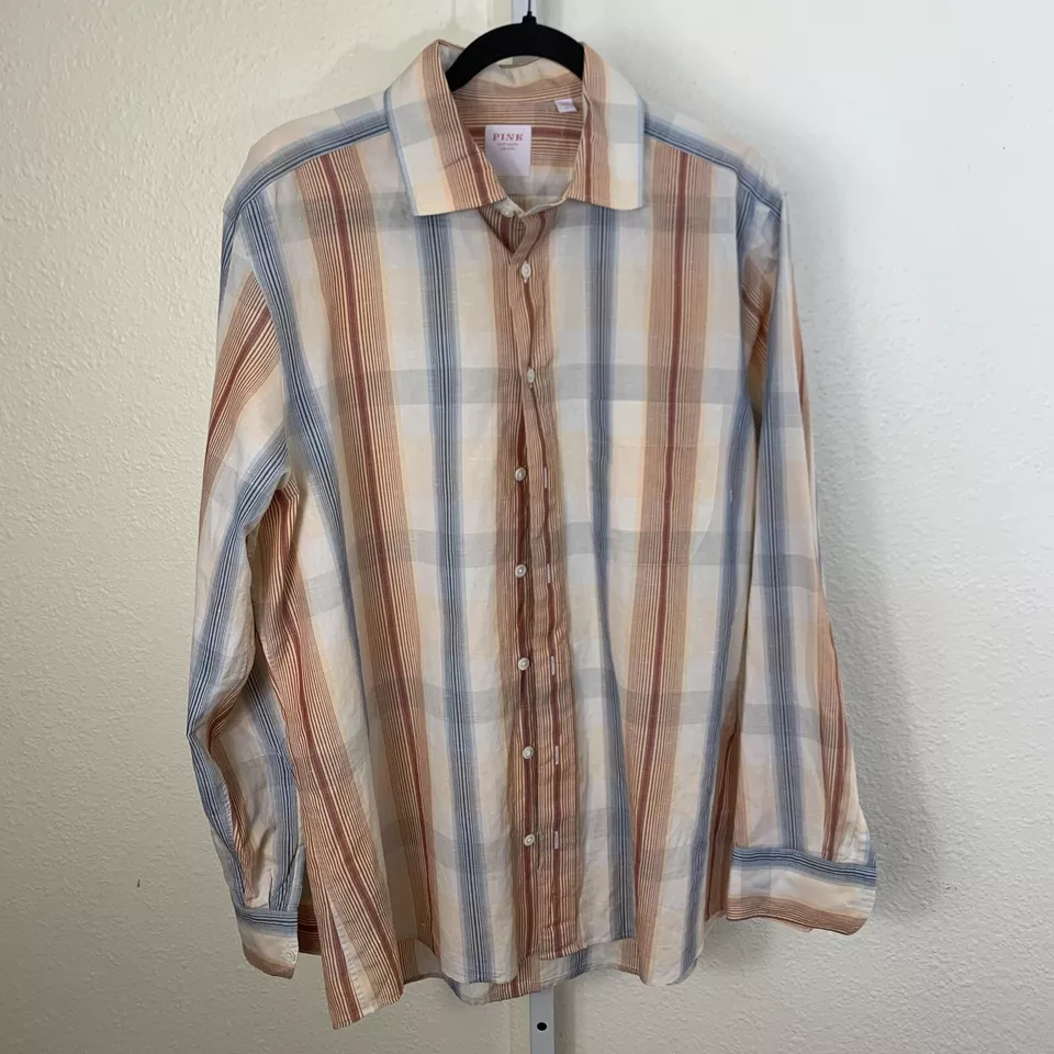 Розовая мужская сорочка London размер XL в полоску хлопок льняная смесь - Изображение 1 из 4