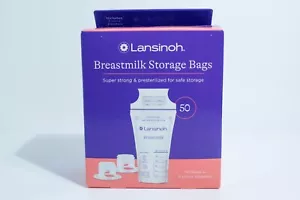 Lansinoh Breastmilk Presterilized Double Zip Storage Bags 50 Pack w 2 adaptors - Picture 1 of 6