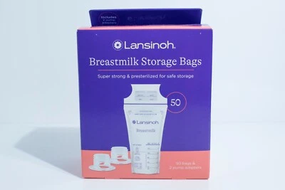 Bolsas de almacenamiento de leche materna presterilizadas con doble cremallera Lansinoh paquete de 50 con 2 adaptadores Foto 1 de 4