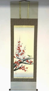 Pintura curruca ciruela roja pergamino colgante japonés con caja antigua asiática 171 - Imagen 1 de 10