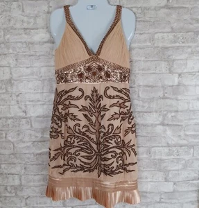 Vestido Babydoll Sue Wong Nocturn 6 Seda Melocotón Cuentas Joyas Elegante Evento - Imagen 1 de 16