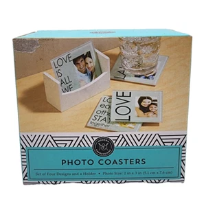 Modern Expressions Photo Coasters Love Is All We Need Set of 4 Holder New in Box - Picture 1 of 6