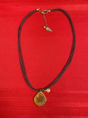 Coldwater Creek коричневый шнур ожерелье имитации золото Drusy подвеска w/золотистый бусина - Изображение 1 из 4