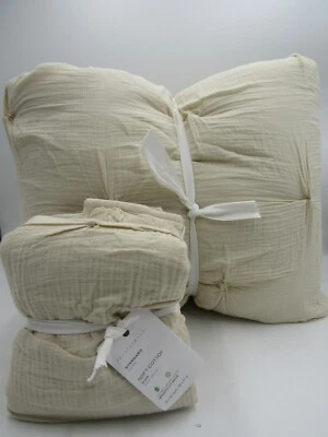 Edredón Queen Pottery Barn de algodón suave hecho a mano 1 farsa estándar natural 8575H Foto 1 de 4