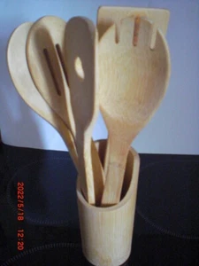 Küchenhelfer Set, Kochlöffel aus Bambus mit Aufbewahrungsbehälter - Bild 1 von 2