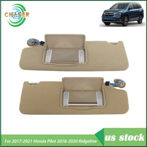 For 2017-21 Honda Pilot 18-20 Ridgeline Left Right Side Sun Visor W/Light Mirror - Picture 1 of 14
