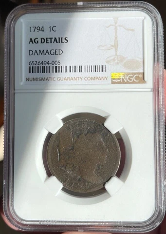 1794 1c Flowing Hair Liberty Cap Large Cent  NGC AG Detail.  freshly graded Cover