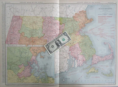 MA 1912 DATED MASSACHUSETTS / BOSTON RAILROAD Wall Map. 1910s CHESTER BECKET RR - Image 1 of 4