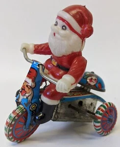 Vintage 1960's (Hong Kong) Tin Litho Trike Tricycle with Plastic Christmas Santa - Picture 1 of 3