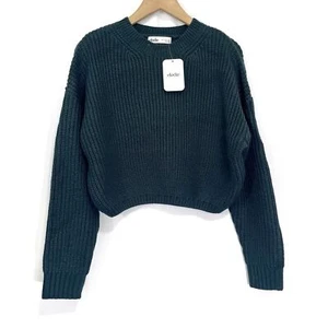 Elodie Crewneck Cropped Sweater Hunter Green XL Fall Knit Top Long Sleeve - Picture 1 of 8