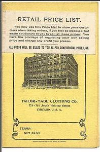 TAILOR-MADE CLOTHING CO CHICAGO, ILL. PRICE LIST5 FALL & WINTER 1905-06 - Picture 1 of 4