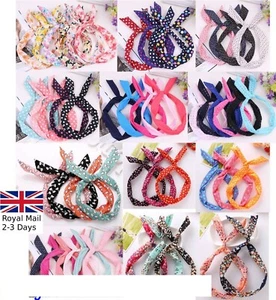 WIRE HEADBAND RETRO WIRED HEAD SCARF ROCKABILLY FLORAL DOT POLKA PLAIN RABBIT - Picture 1 of 50